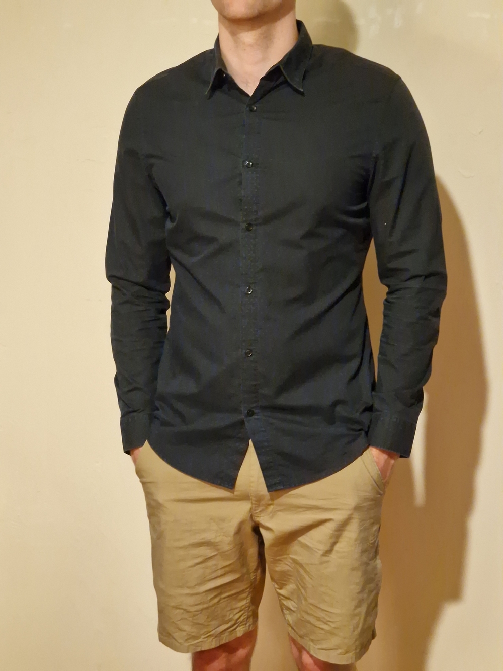 H&M Dark Blue Slim Fit Long-Sleeve Dress Shirt